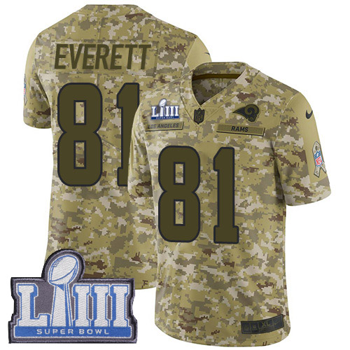 Nike Rams #81 Gerald Everett Camo Super Bowl LIII Bound Youth Stitched NFL Limited 2018 Salute to Service Jersey Nike Rams #81 Gerald Everett Camo Super Bowl LIII Bound Youth Stitched NFL Limited 2018 Salute to Service Jersey