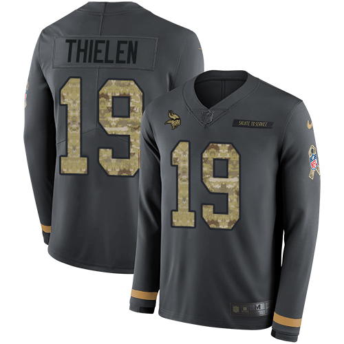 Nike Vikings #19 Adam Thielen Anthracite Salute to Service Youth Stitched NFL Limited Therma Long Sleeve Jersey Nike Vikings #19 Adam Thielen Anthracite Salute to Service Youth Stitched NFL Limited Therma Long Sleeve Jersey