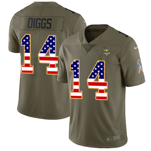 Nike Vikings #14 Stefon Diggs Olive/USA Flag Youth Stitched NFL Limited 2017 Salute to Service Jersey Nike Vikings #14 Stefon Diggs Olive/USA Flag Youth Stitched NFL Limited 2017 Salute to Service Jersey