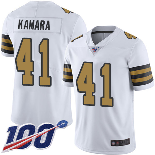 Nike Saints #41 Alvin Kamara White Youth Stitched NFL Limited Rush 100th Season Jersey Nike Saints #41 Alvin Kamara White Youth Stitched NFL Limited Rush 100th Season Jersey