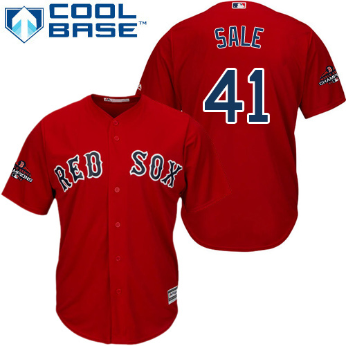 Red Sox #41 Chris Sale Red Cool Base 2018 World Series Champions Stitched Youth MLB Jersey Red Sox #41 Chris Sale Red Cool Base 2018 World Series Champions Stitched Youth MLB Jersey