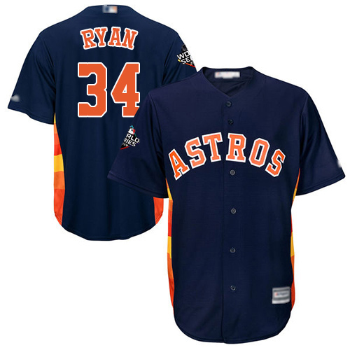 Astros #34 Nolan Ryan Navy Blue Cool Base 2019 World Series Bound Stitched Youth MLB Jersey