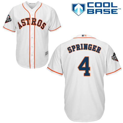 Astros #4 George Springer White Cool Base 2019 World Series Bound Stitched Youth MLB Jersey Astros #4 George Springer White Cool Base 2019 World Series Bound Stitched Youth MLB Jersey