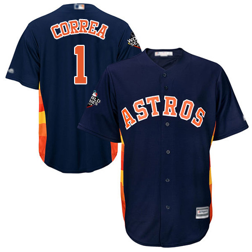 Astros #1 Carlos Correa Navy Blue Cool Base 2019 World Series Bound Stitched Youth MLB Jersey Astros #1 Carlos Correa Navy Blue Cool Base 2019 World Series Bound Stitched Youth MLB Jersey