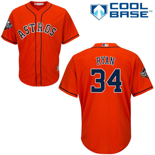 Astros #34 Nolan Ryan Orange Cool Base 2019 World Series Bound Stitched Youth MLB Jersey