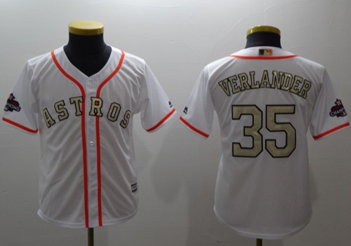 Astros #35 Justin Verlander White 2017 World Series Champions Gold Program Cool Base Stitched Youth MLB Jersey Astros #35 Justin Verlander White 2017 World Series Champions Gold Program Cool Base Stitched Youth MLB Jersey