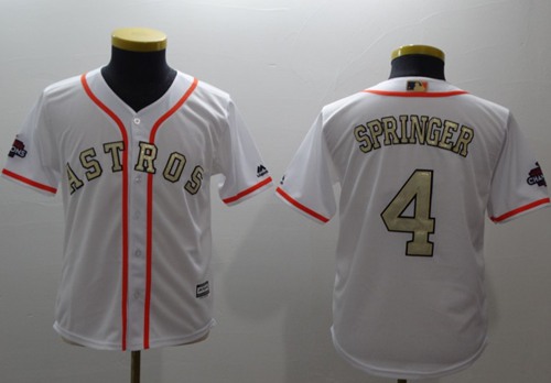 Astros #4 George Springer White 2017 World Series Champions Gold Program Cool Base Stitched Youth MLB Jersey Astros #4 George Springer White 2017 World Series Champions Gold Program Cool Base Stitched Youth MLB Jersey