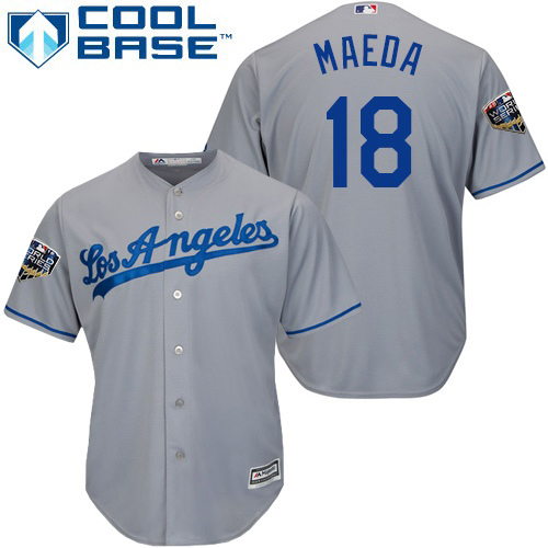 Dodgers #18 Kenta Maeda Grey Cool Base 2018 World Series Stitched Youth MLB Jersey Dodgers #18 Kenta Maeda Grey Cool Base 2018 World Series Stitched Youth MLB Jersey