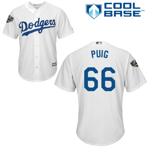 Dodgers #66 Yasiel Puig White Cool Base 2018 World Series Stitched Youth MLB Jersey Dodgers #66 Yasiel Puig White Cool Base 2018 World Series Stitched Youth MLB Jersey
