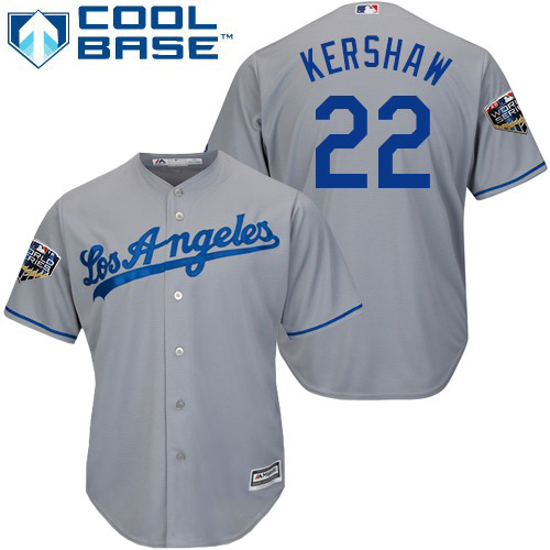 Dodgers #22 Clayton Kershaw Grey Cool Base 2018 World Series Stitched Youth MLB Jersey Dodgers #22 Clayton Kershaw Grey Cool Base 2018 World Series Stitched Youth MLB Jersey