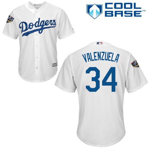 Dodgers #34 Fernando Valenzuela White Cool Base 2018 World Series Stitched Youth MLB Jersey Dodgers #34 Fernando Valenzuela White Cool Base 2018 World Series Stitched Youth MLB Jersey