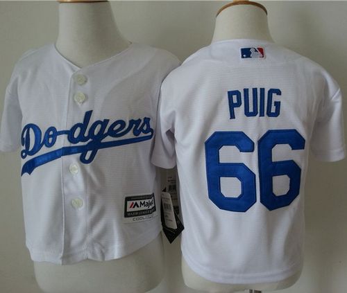 Toddler Dodgers #66 Yasiel Puig White Cool Base Stitched MLB Jersey Toddler Dodgers #66 Yasiel Puig White Cool Base Stitched MLB Jersey