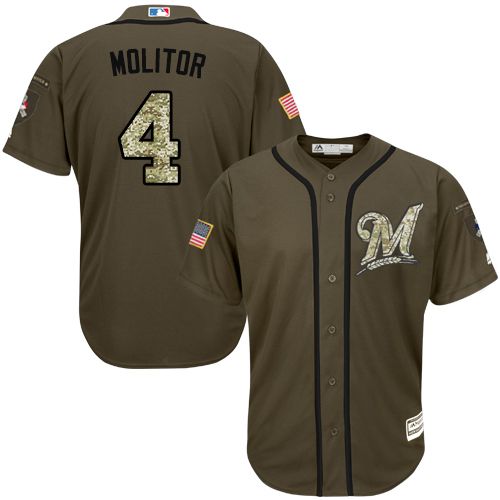 Brewers #4 Paul Molitor Green Salute to Service Stitched Youth MLB Jersey Brewers #4 Paul Molitor Green Salute to Service Stitched Youth MLB Jersey