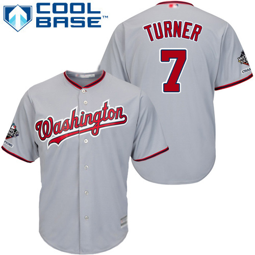 Nationals #7 Trea Turner Grey Cool Base 2019 World Series Champions Stitched Youth MLB Jersey Nationals #7 Trea Turner Grey Cool Base 2019 World Series Champions Stitched Youth MLB Jersey