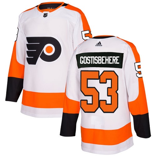 Adidas Flyers #53 Shayne Gostisbehere White Road Authentic Stitched Youth NHL Jersey Adidas Flyers #53 Shayne Gostisbehere White Road Authentic Stitched Youth NHL Jersey