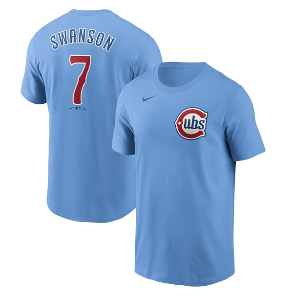 Youth Chicago Cubs #7 Dansby Swanson Baby Blue Fuse Name & Number T-Shirt Youth Chicago Cubs #7 Dansby Swanson Baby Blue Fuse Name & Number T-Shirt