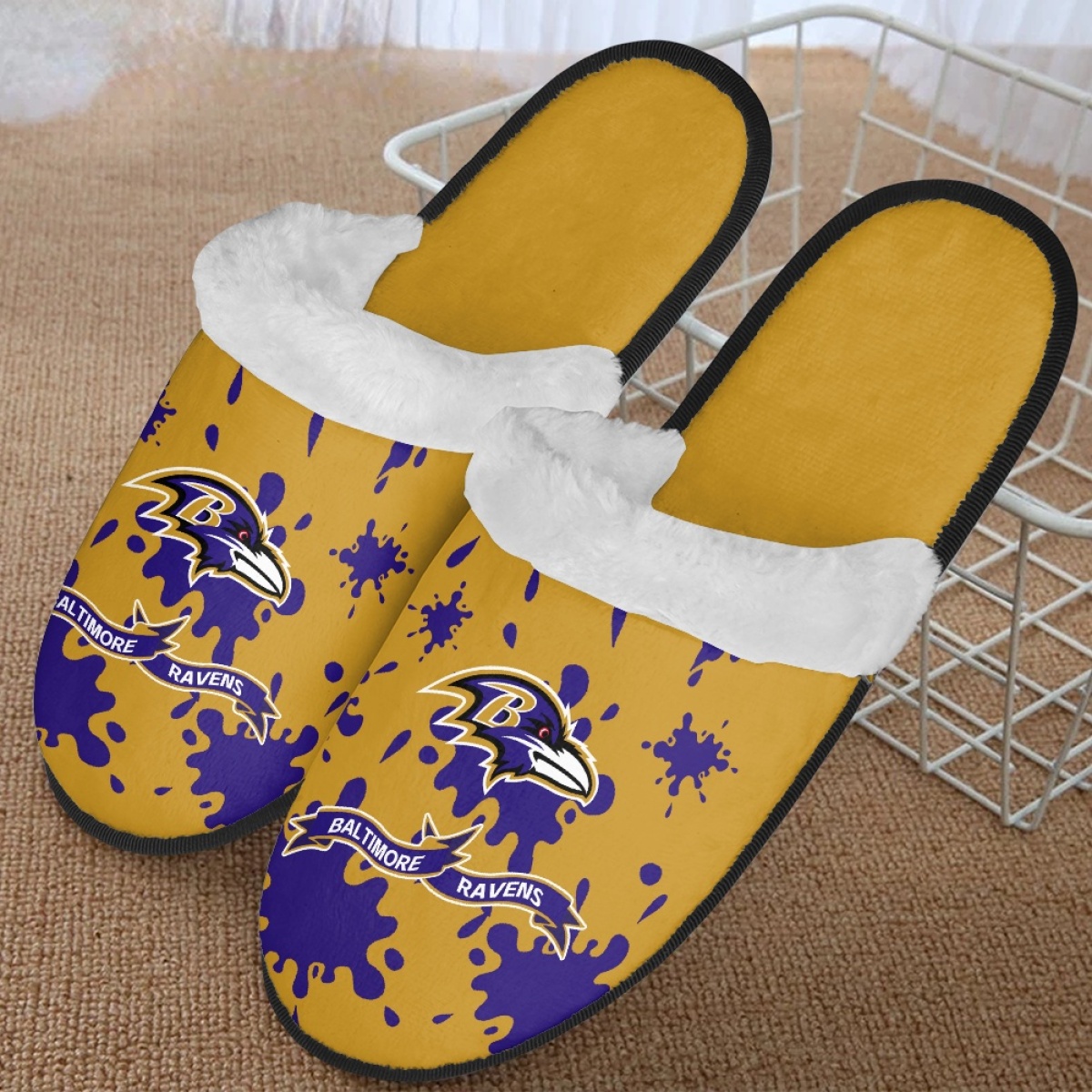 Men's Baltimore Ravens Team Logo Staycation Slippers/Shoes(Pls check description for details) 001 Men's Baltimore Ravens Team Logo Staycation Slippers/Shoes(Pls check description for details) 001