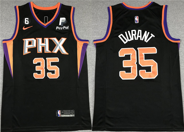 Men's Phoenix Suns #35 Kevin Durant Balck With NO.6 Patch Statement Edition Stitched Basketball Jersey Men's Phoenix Suns #35 Kevin Durant Balck With NO.6 Patch Statement Edition Stitched Basketball Jersey