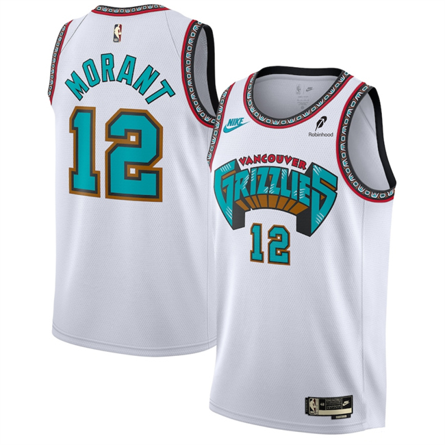 Men's Memphis Grizzlies #12 Ja Morant White 2024/25 Classic Edition Swingman Stitched Basketball Jersey Men's Memphis Grizzlies #12 Ja Morant White 2024/25 Classic Edition Swingman Stitched Basketball Jersey