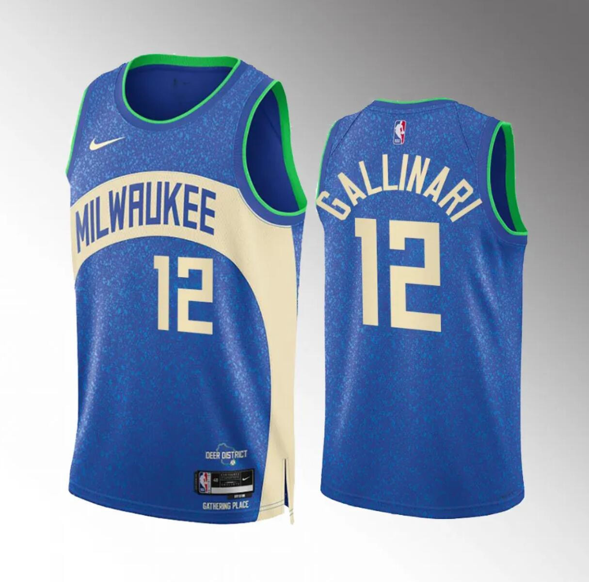 Men's Milwaukee Bucks #12 Danilo Gallinari 2023/24 Blue City Edition Stitched Basketball Jersey Men's Milwaukee Bucks #12 Danilo Gallinari 2023/24 Blue City Edition Stitched Basketball Jersey