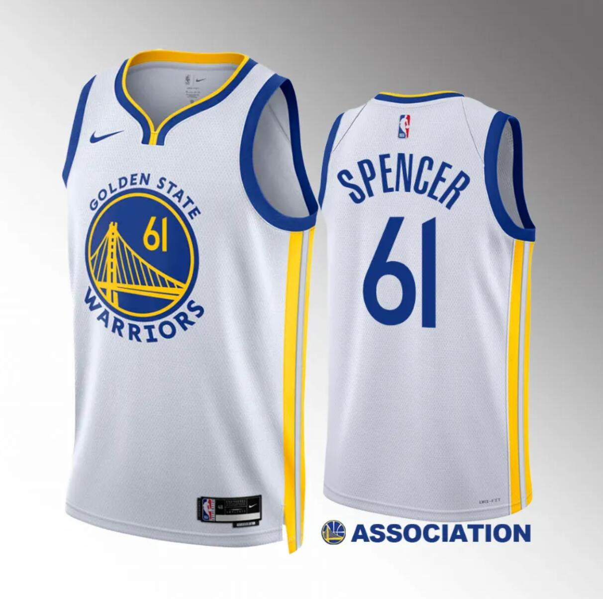 Men's Golden State Warriors #61 Pat Spencer White Association Edition Stitched Basketball Jersey Men's Golden State Warriors #61 Pat Spencer White Association Edition Stitched Basketball Jersey
