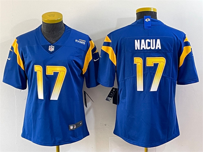 Women's Los Angeles Rams #17 Puka Nacua Blue Vapor Untouchable Limited Stitched Jersey(Run Small) Women's Los Angeles Rams #17 Puka Nacua Blue Vapor Untouchable Limited Stitched Jersey(Run Small)
