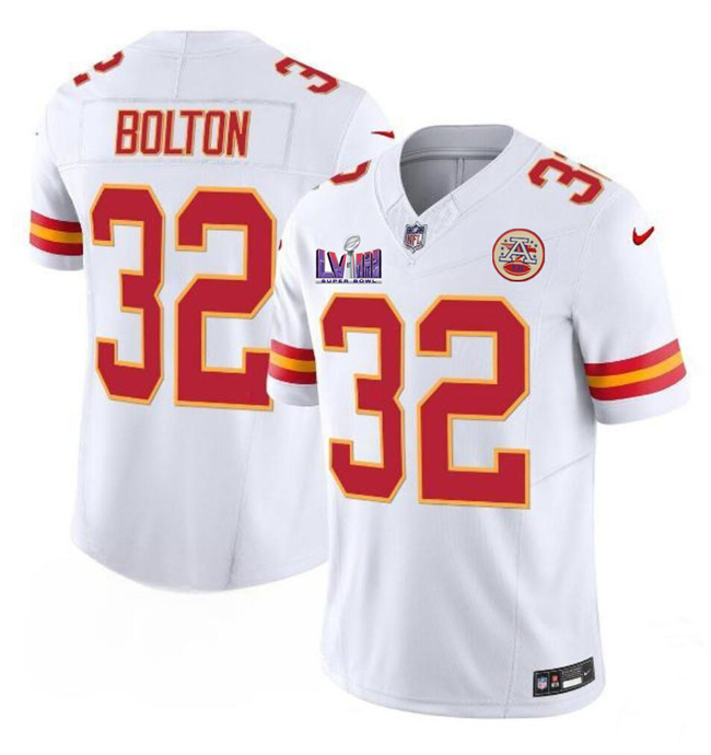 Youth Kansas City Chiefs #32 Nick Bolton White Super Bowl LVIII Patch 2023 F.U.S.E. Vapor Untouchable Limited Stitched Jersey