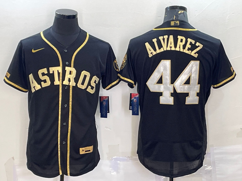 Men's Houston Astros #44 Yordan Alvarez Black Gold Flex Base Stitched Jersey Men's Houston Astros #44 Yordan Alvarez Black Gold Flex Base Stitched Jersey