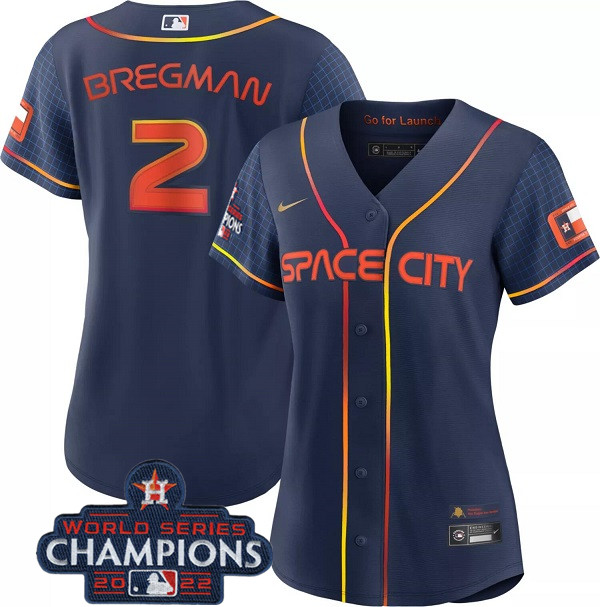 Women's Houston Astros #2 Alex Bregman Navy 2022 World Series Champions City Connect Stitched Baseball Jersey(Run Small) Women's Houston Astros #2 Alex Bregman Navy 2022 World Series Champions City Connect Stitched Baseball Jersey(Run Small)