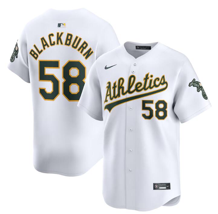 Men's Oakland Athletics #58 Paul Blackburn White Home Limited Stitched Jersey Men's Oakland Athletics #58 Paul Blackburn White Home Limited Stitched Jersey