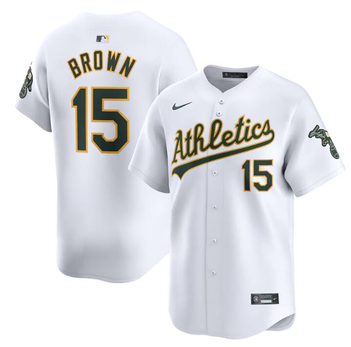 Men's Oakland Athletics #15 Seth Brown White Home Limited Stitched Jersey Men's Oakland Athletics #15 Seth Brown White Home Limited Stitched Jersey