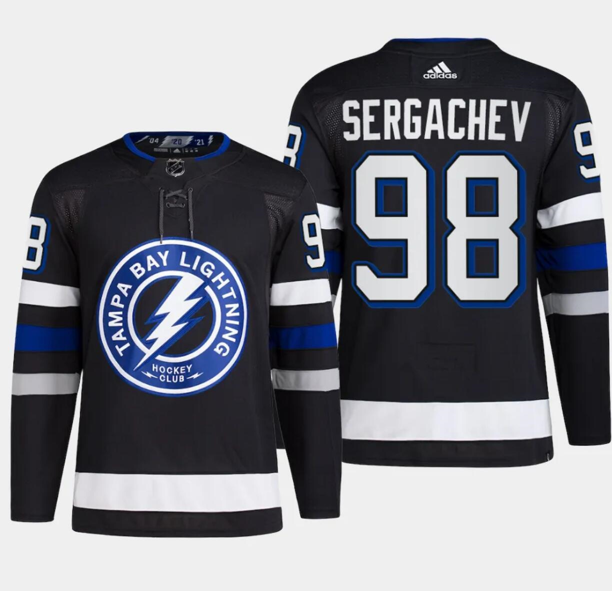 Men's Tampa Bay Lightning #98 Mikhail Sergachev Black Alternate Premier Breakaway Stitched Jersey Men's Tampa Bay Lightning #98 Mikhail Sergachev Black Alternate Premier Breakaway Stitched Jersey