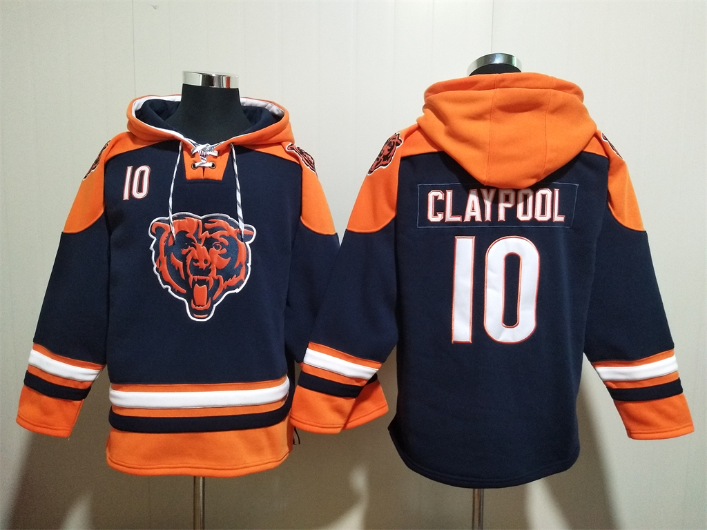 Men's Chicago Bears #10 Chase Claypool Navy Ageless Must-Have Lace-Up Pullover Hoodie Men's Chicago Bears #10 Chase Claypool Navy Ageless Must-Have Lace-Up Pullover Hoodie