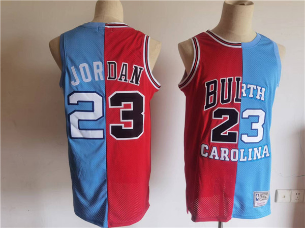 Men's Chicago Bulls/North Carolina #23 Michael Jordan White/Blue Split Throwback Stitched Jersey Men's Chicago Bulls/North Carolina #23 Michael Jordan White/Blue Split Throwback Stitched Jersey
