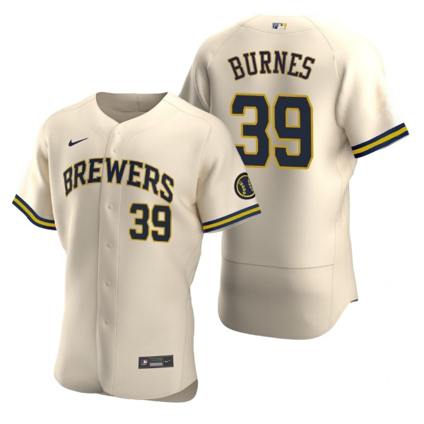 Men's Milwaukee Brewers #39 Corbin Burnes Cream Flex Base Stitched MLB Jersey Men's Milwaukee Brewers #39 Corbin Burnes Cream Flex Base Stitched MLB Jersey