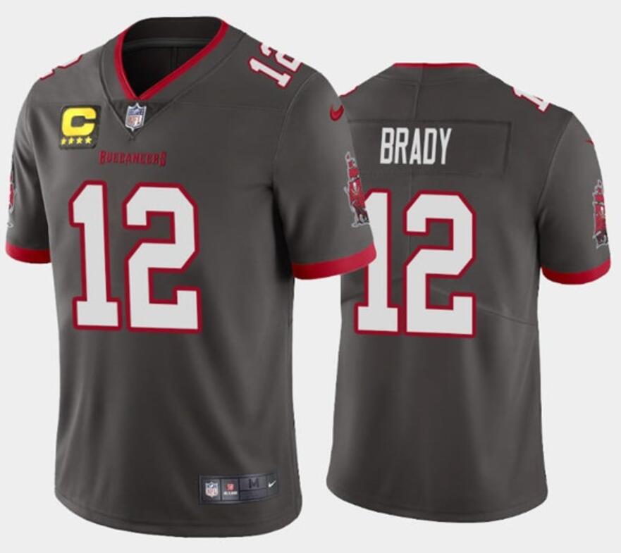 Youth Tampa Bay Buccaneers #12 Tom Brady Gray With C Patch Stitched Jersey Youth Tampa Bay Buccaneers #12 Tom Brady Gray With C Patch Stitched Jersey