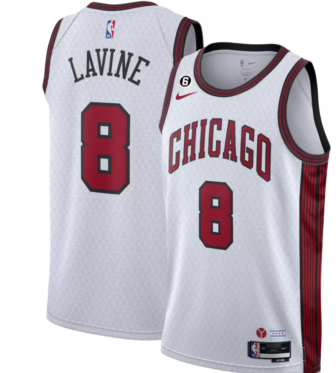 Men's Chicago Bulls #8 Zach LaVine 2022-23 White City Edition With NO.6 Patch Stitched Basketball Jersey Men's Chicago Bulls #8 Zach LaVine 2022-23 White City Edition With NO.6 Patch Stitched Basketball Jersey