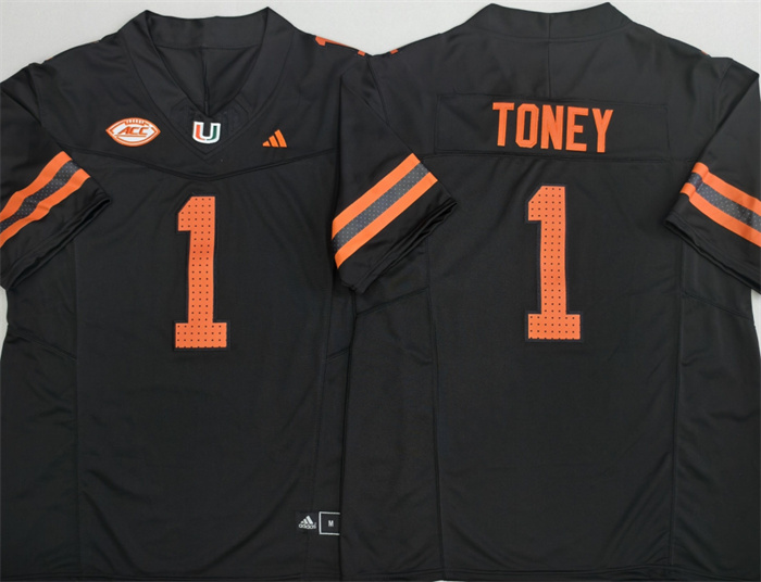 Men's Miami Hurricanes #1 Malachi Toney Black F.U.S.E. Stitched Football Jersey