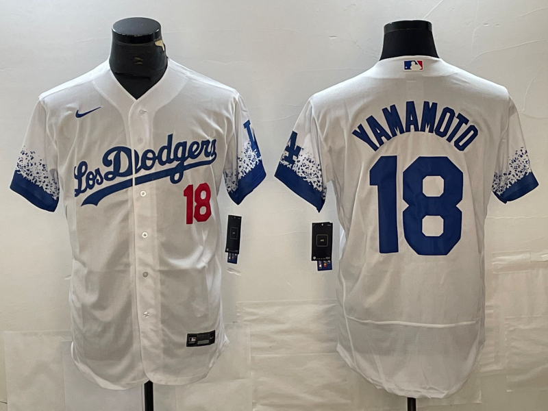 Men's Los Angeles Dodgers #18 Yoshinobu Yamamoto White City Connect 2023 Flex Base Stitched Baseball Jersey Men's Los Angeles Dodgers #18 Yoshinobu Yamamoto White City Connect 2023 Flex Base Stitched Baseball Jersey