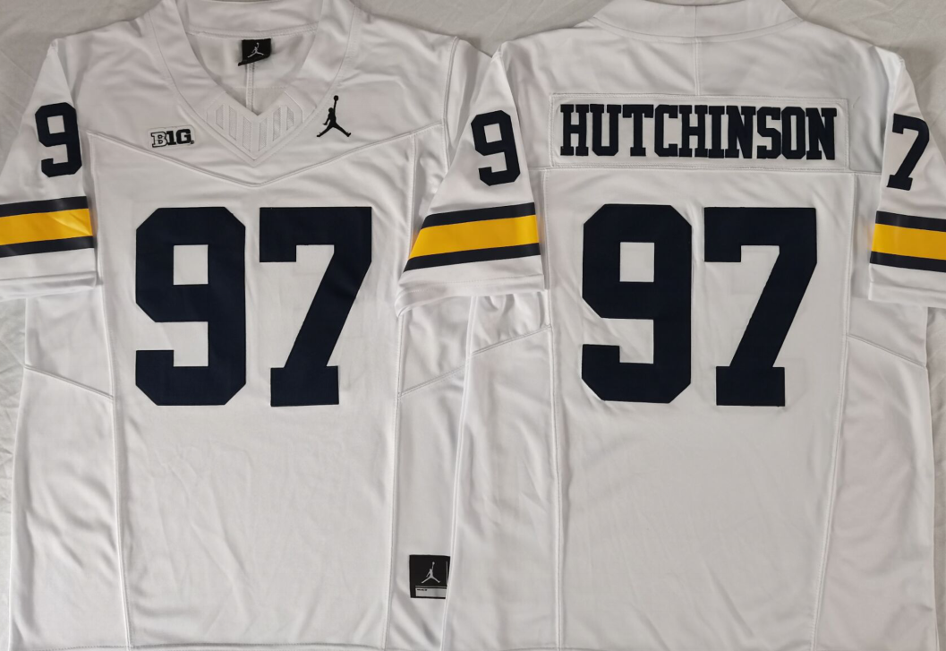 Men's Michigan Wolverines #97 Aidan Hutchinson 2023 F.U.S.E. White Stitched Jersey Men's Michigan Wolverines #97 Aidan Hutchinson 2023 F.U.S.E. White Stitched Jersey