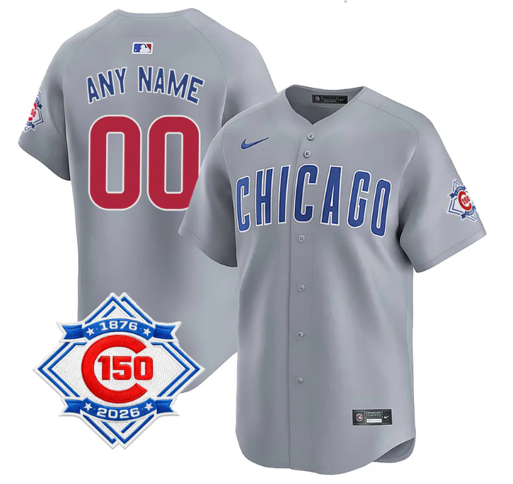 Men's Chicago Cubs Active Player Custom Grey 150th Anniversary Home Limited Stitched Baseball Jersey