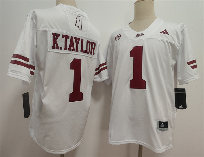 Men's Mississippi State Bulldogs #1 Kamario Taylor White Stitched jersey