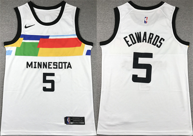 Men's Minnesota Timberwolves #5 Anthony Edwards White City Edition Stitched Jersey Men's Minnesota Timberwolves #5 Anthony Edwards White City Edition Stitched Jersey