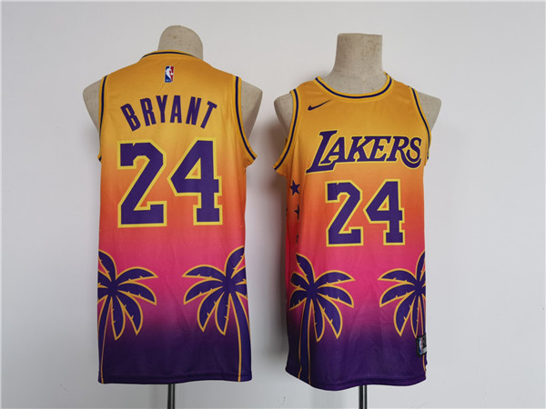 Men's Los Angeles Lakers #24 Kobe Bryant Yellow/Pink Throwback basketball Jersey Men's Los Angeles Lakers #24 Kobe Bryant Yellow/Pink Throwback basketball Jersey