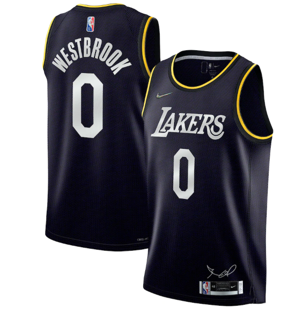 Men's Los Angeles Lakers #0 Russell Westbrook 2022 Black 75th Anniversary Select Series MVP Swingman Jersey Men's Los Angeles Lakers #0 Russell Westbrook 2022 Black 75th Anniversary Select Series MVP Swingman Jersey