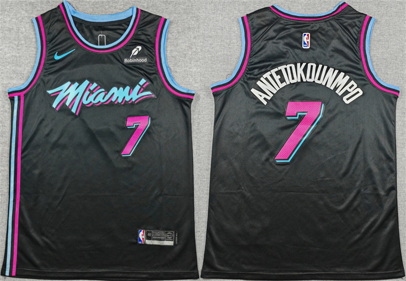 Men's Miami Heat #7 Giannis Antetokounmpo Black 2025-2026 Original Vice Nights Swingman Stitched Basketball Jersey