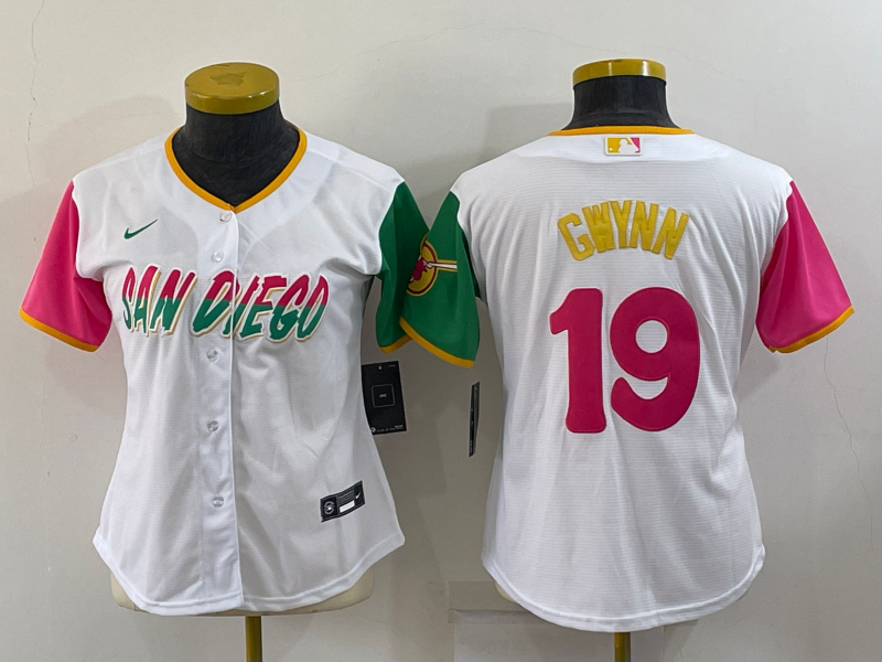 Women's San Diego Padres #19 Tony Gwynn 2022 White City Connect Cool Base Stitched Baseball Jersey(Run Small) Women's San Diego Padres #19 Tony Gwynn 2022 White City Connect Cool Base Stitched Baseball Jersey(Run Small)