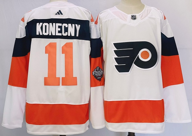 Men's Philadelphia Flyers #11 Travis Konecny White 2023-2024 Stadium Series Stitched Jersey Men's Philadelphia Flyers #11 Travis Konecny White 2023-2024 Stadium Series Stitched Jersey