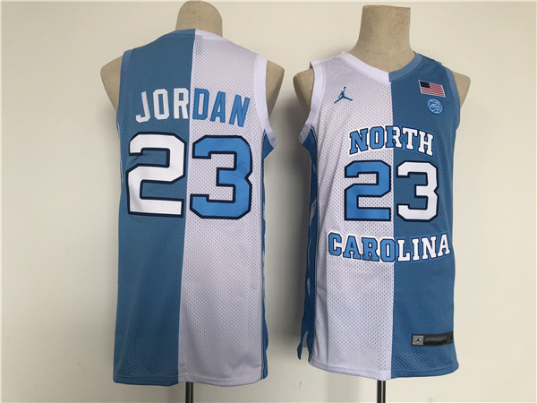 Men's North Carolina Tar Heels #23 Michael Jordan Blue/White Split Stitched Jersey Men's North Carolina Tar Heels #23 Michael Jordan Blue/White Split Stitched Jersey