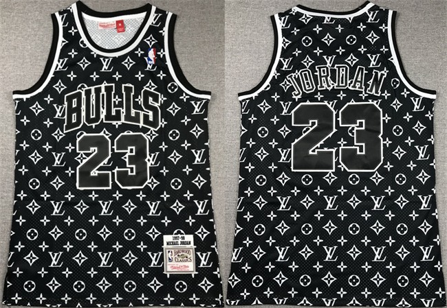 Men's Chicago Bulls #23 Michael Jordan Black 1997-98 Stitched Basketball Jersey Men's Chicago Bulls #23 Michael Jordan Black 1997-98 Stitched Basketball Jersey